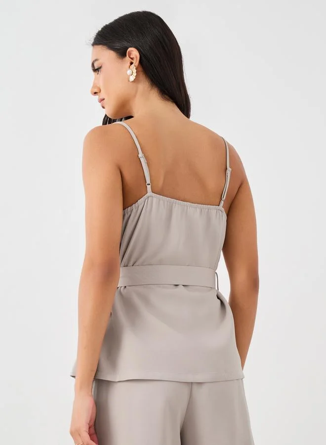 Styli Styli Solid Strappy Belted Waistcoat