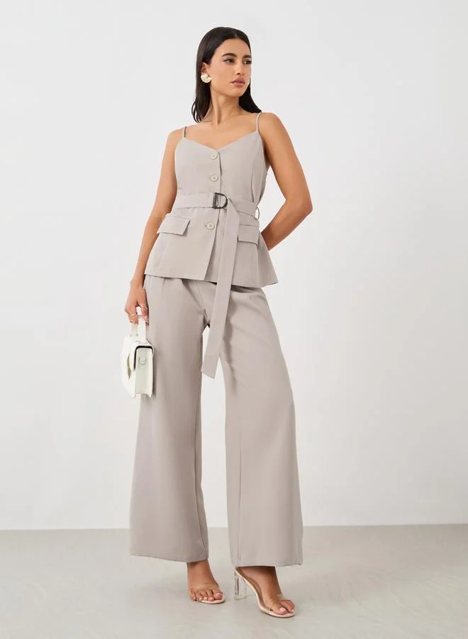 ستايلي Styli Solid Strappy Belted Waistcoat