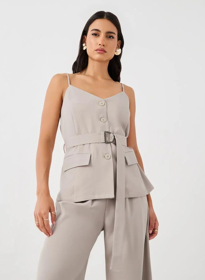 ستايلي Styli Solid Strappy Belted Waistcoat
