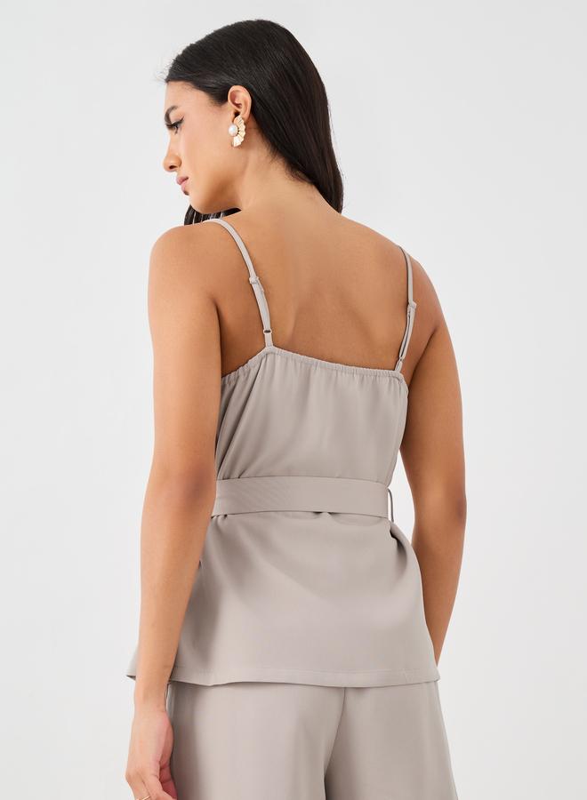 Styli Solid Strappy Belted Waistcoat - Image 4