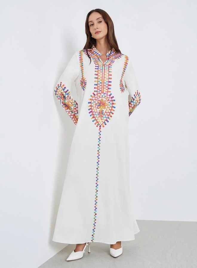 تايك تو جلابية طويلة مطرزة بأكمام طويلة