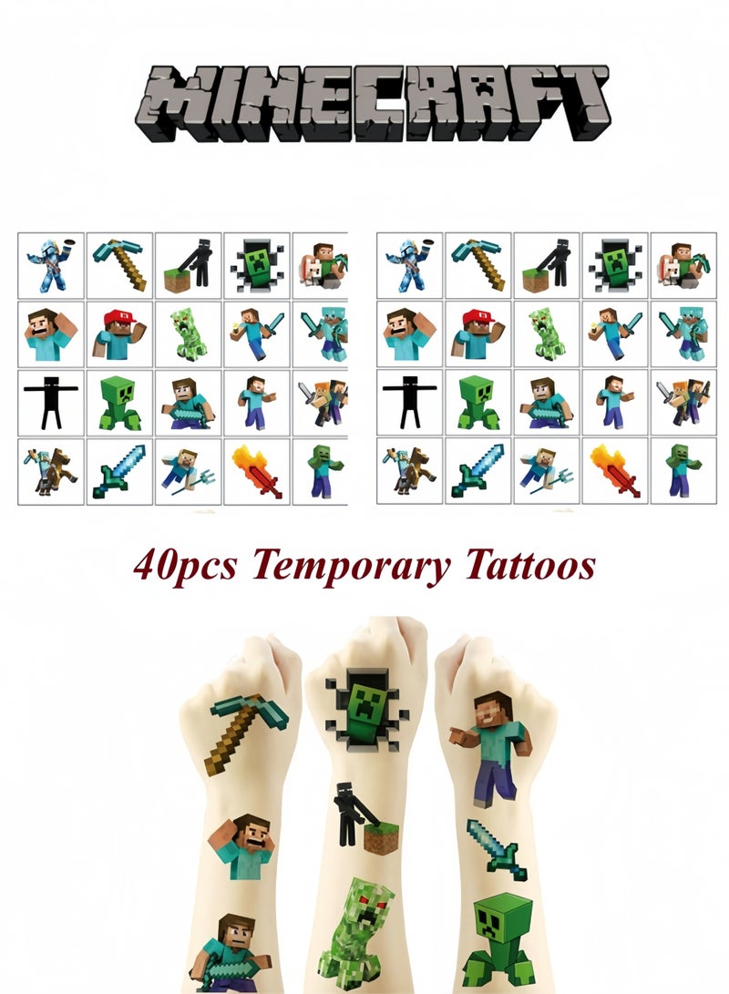 MINECRAFT 40pcs Minecraft Tattoos Party Favors Bundle Perforated Individual 5x5cm Minecraft Temporary Tattoos for Kids Boys Girls Minecraft Party Supplies - Image 1