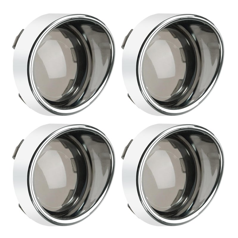 PBYMT Smoke Turn Signal Lens Cover 2 Bullet VisorStyle Chrome Bezels Compatible for Harley Touring Dyna Street Glide Road King Road Glide Softail Sportster Custom Cruiser 20002024 4pcs