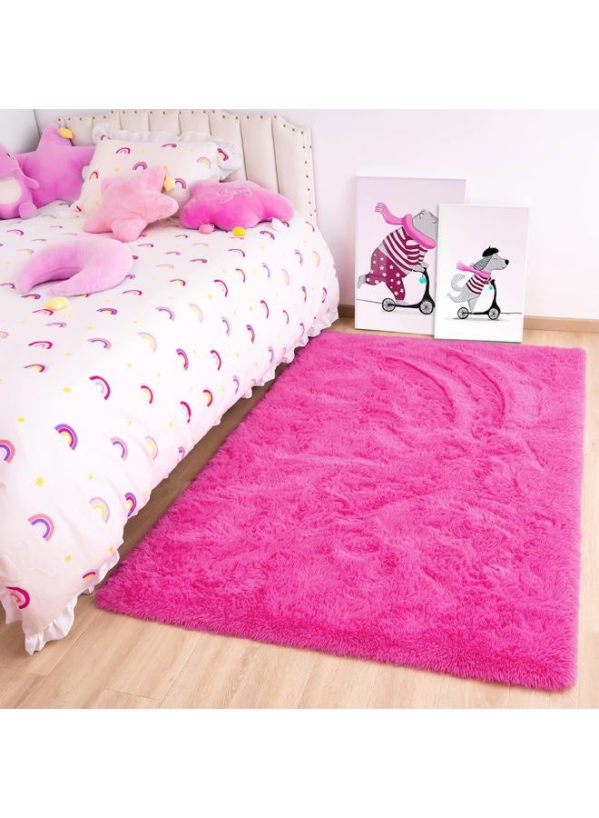 Noahas Fluffy Bedroom Rug Plush Fuzzy Rugs for Kids Room Living Room, Soft Shaggy Nursery Rug Furry Floor Carpet Modern Indoor Bedroom Decor Cute Boys Girls Room Rug, 2x3 Feet, Hot Pink - Image 1