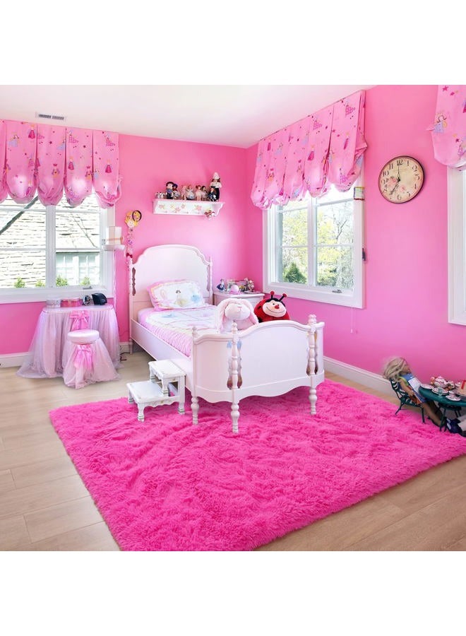 Noahas Fluffy Bedroom Rug Plush Fuzzy Rugs for Kids Room Living Room, Soft Shaggy Nursery Rug Furry Floor Carpet Modern Indoor Bedroom Decor Cute Boys Girls Room Rug, 2x3 Feet, Hot Pink - Image 5