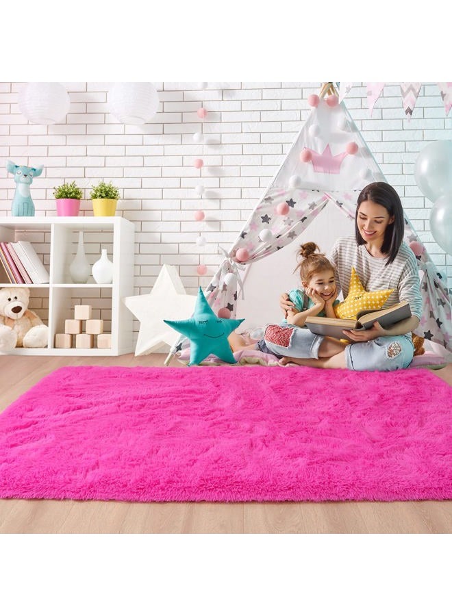Noahas Fluffy Bedroom Rug Plush Fuzzy Rugs for Kids Room Living Room, Soft Shaggy Nursery Rug Furry Floor Carpet Modern Indoor Bedroom Decor Cute Boys Girls Room Rug, 2x3 Feet, Hot Pink - Image 4