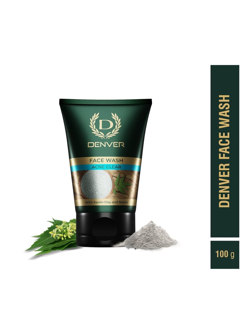 DENVER Acne Clear Face Wash - 100GM | Remove Acne & Lighten Dark Spots Face Gel for Men | Suitable for Oily Skin | All Skin Type - Image 3