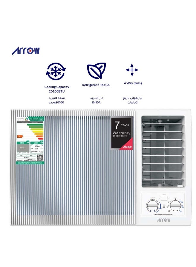 Arrow 2 Ton Window high cooling Air Conditioner, and energy-efficient technology, Mechanical Controls, 100% Copper, Golden Fin , Back Grill Protection, White Color with 7 years compressor warranty | 20100 BTU Cooling only Model Name: RO-24WCHC. - Image 1