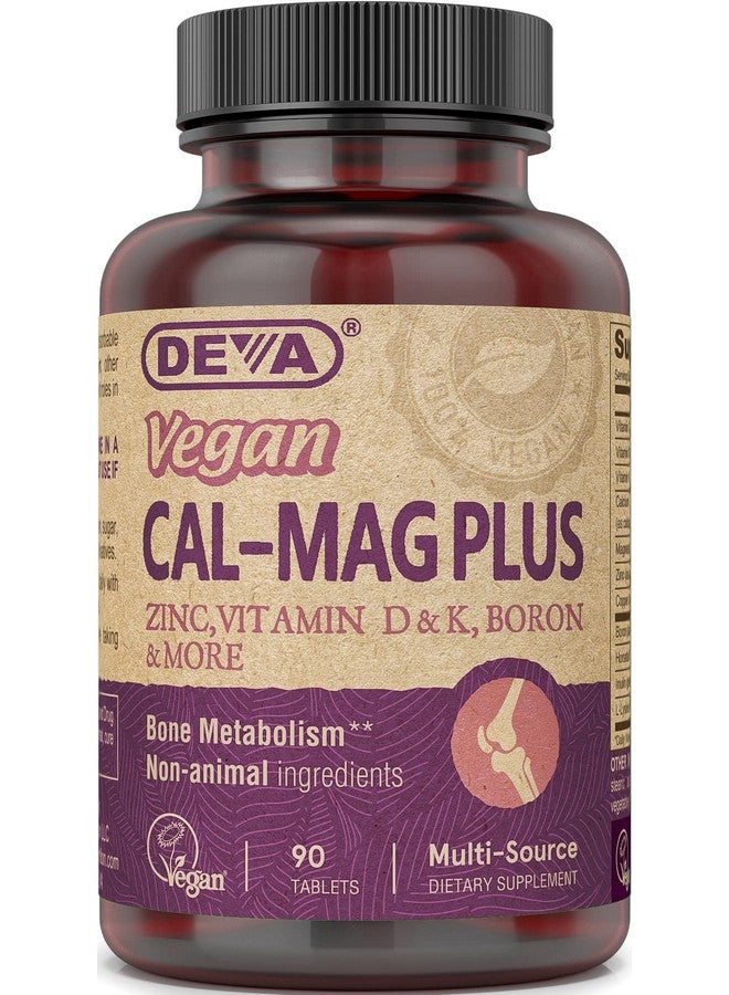 DEVA Vegan Calcium Magnesium Supplement Plus, Zinc, Vitamin C, Vitamin D, Vitamin K, Boron, Sugar Free & Gluten Free, 90-Tablets - Image 1