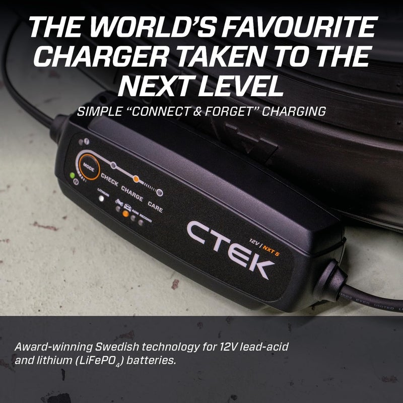 CTEK NXT 5 Smart Battery Charger 12V, 5A - Compatible with Lead Acid and Lithium Batteries - Image 2