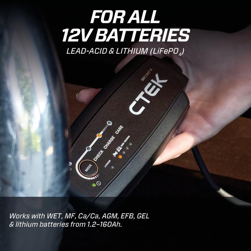 CTEK NXT 5 Smart Battery Charger 12V, 5A - Compatible with Lead Acid and Lithium Batteries - Image 5