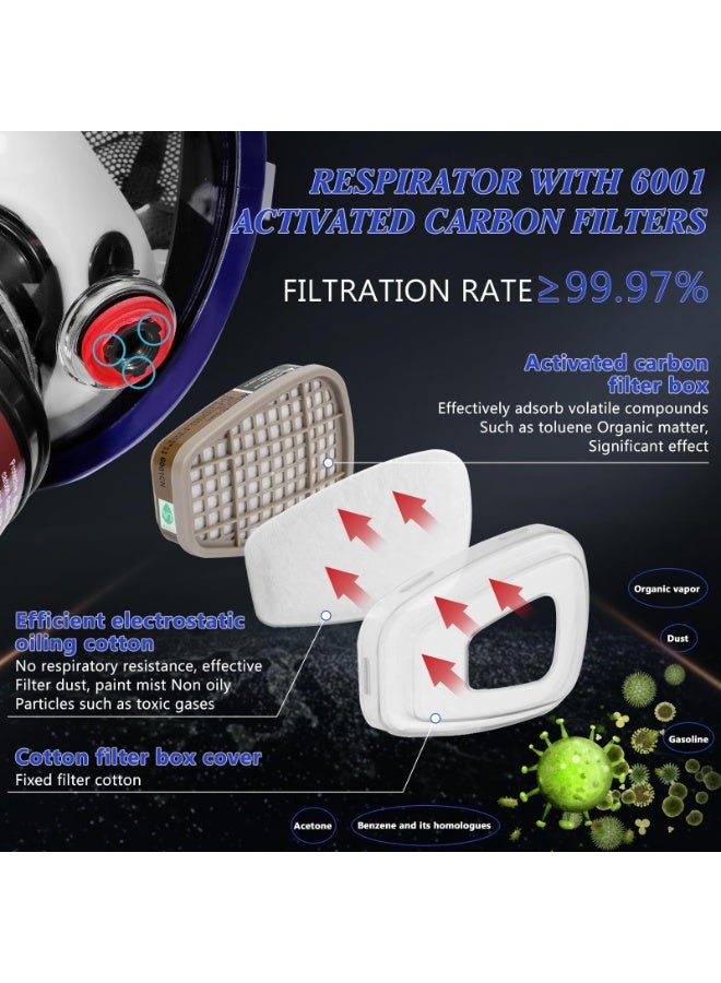 LMINHAN Full-face respirator, reusable chemical respirator, equipped with 8 filters and goggles, suitable for paint spraying and gas protection. - Image 3