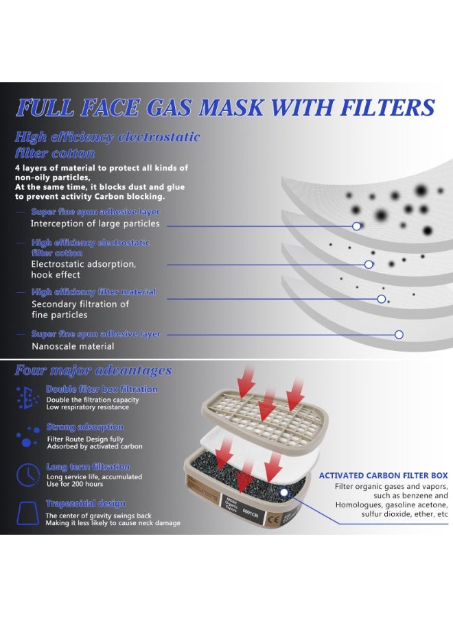 LMINHAN Full-face respirator, reusable chemical respirator, equipped with 8 filters and goggles, suitable for paint spraying and gas protection. - Image 5