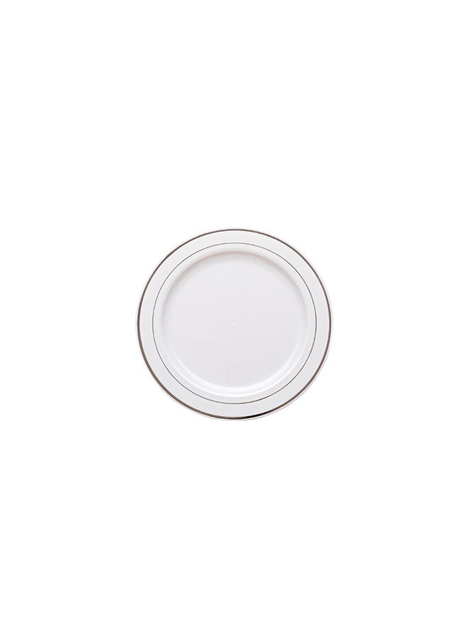 Restaurantware Restaurantware-7.5 x 7.5 Inch Disposable White Plates, 100 With Silver Trim Plastic Dinner Plates - Round, Unique Design, White Plastic Disposable Party Plates, For Weddings Or Events  - Image 1