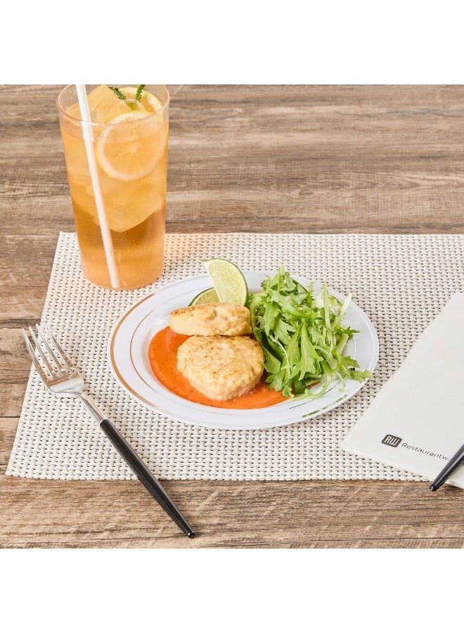 Restaurantware 7.5 x 7.5 Inch Disposable White Plates, 100 With Silver Trim Plastic Dinner Plates - Round, Unique Design, White Plastic Disposable Party Plates, For Weddings Or Events  - Image 3