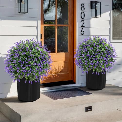 Jasmpig Artificial Lavender Topiary Ball Tree 25" with Ground Spike, Set of 2 Artificial Boxwood Bushes for Faux Shrubs, Fake Evergreen Faux Plant for Indoor Outdoor Porch Garden -UV Resistant–Fade-Proof - Image 5