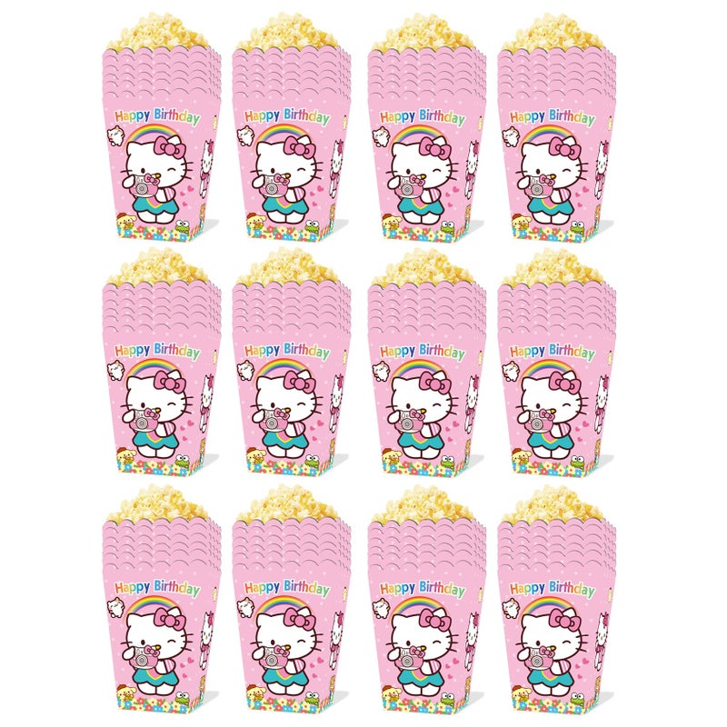 12 Pcs Hello Pink Cat Candy Box Popcorn Box Birthday Party Favor Pink Kity Snack Treat Boxes Candy Cookie Container Decorations Gifts for Kids Adults Birthday Party Favor Supplies (popcorn box a)