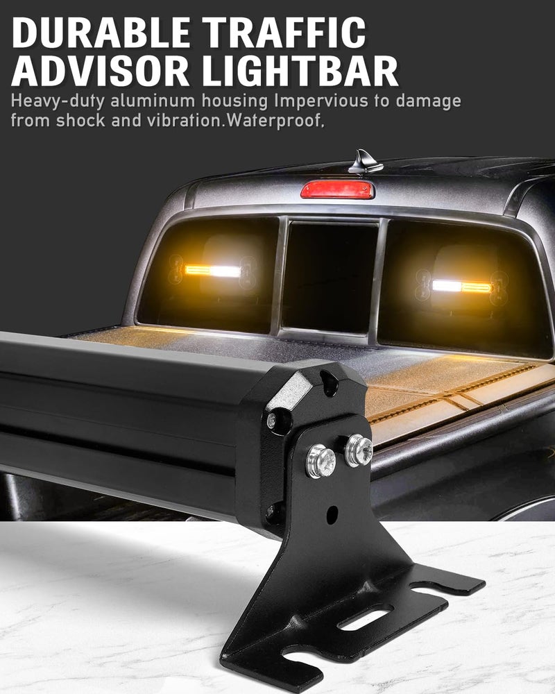 HLauto 1002L Emergency Strobe Traffic Advisor Light Bar: 40 LED Dash Safety Warning Flashing Light, Front/Rear Windshield Visor for Construction Vehicle, Tow/Plow Truck (2x10.7inch, Amber White) - Image 5