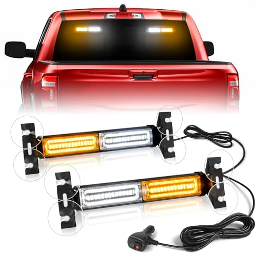 HLauto 1002L Emergency Strobe Traffic Advisor Light Bar: 40 LED Dash Safety Warning Flashing Light, Front/Rear Windshield Visor for Construction Vehicle, Tow/Plow Truck (2x10.7inch, Amber White) - Image 1