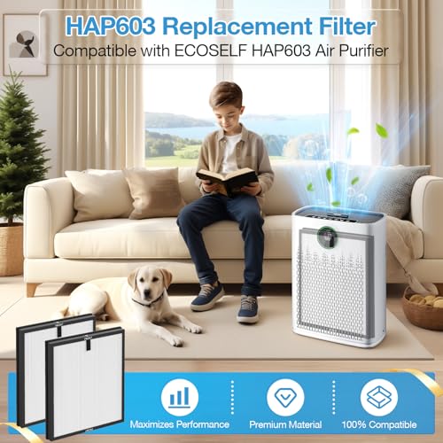 isingo 2 Pack HAP603 Replacement Filter Compatible with ECOSELF HAP603 / HAP603WF Air Purifier, Air Purifiers Replacement Filter for Home Large Room, # RFHAP603, White - Image 2