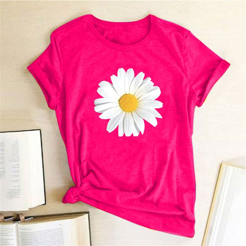 Wish Independent Daisy Fun Pattern Printed Short Sleeve T-Shirt - Image 1