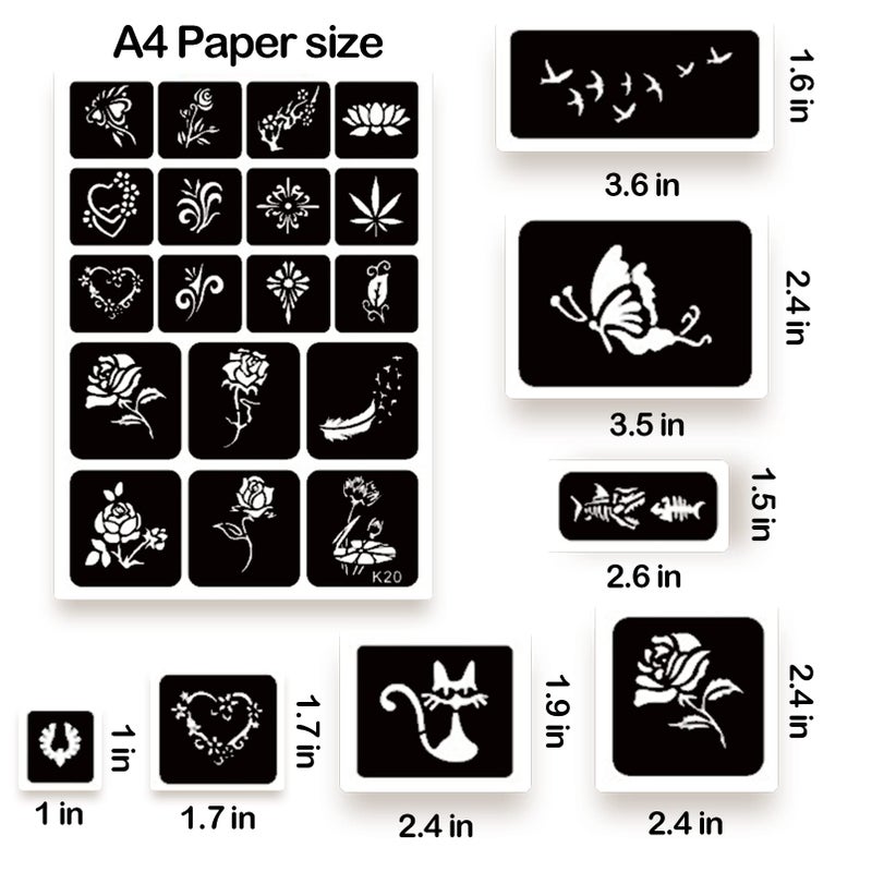 ChurlChurl 575pcs Temporary Tattoo Stencils, 20 Sheets Henna Tattoo Stencil Kit for Women Man Face Body Paint DIY Art Reusable Glitter Tattoo Stencils Pack - Image 5