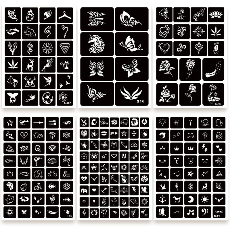 ChurlChurl 575pcs Temporary Tattoo Stencils, 20 Sheets Henna Tattoo Stencil Kit for Women Man Face Body Paint DIY Art Reusable Glitter Tattoo Stencils Pack - Image 3