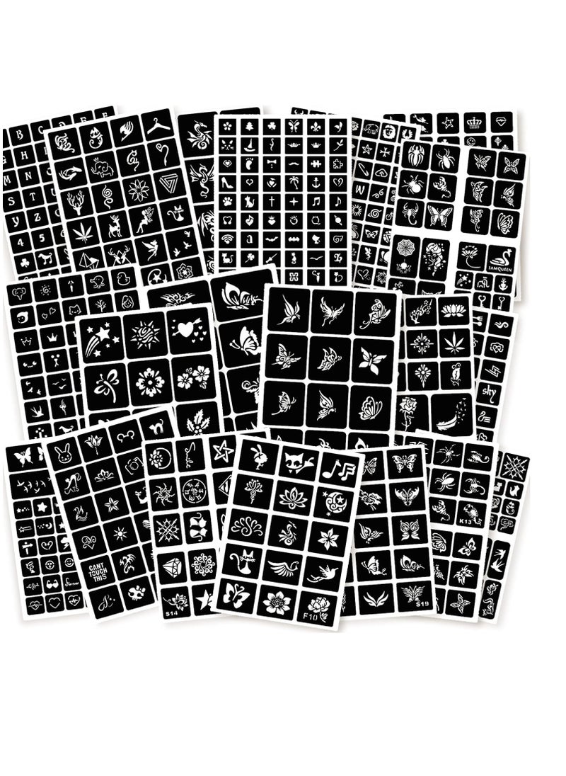 ChurlChurl - 575pcs Temporary Tattoo Stencils, 20 Sheets Henna Tattoo Stencil Kit for Women Girls Kids and Boys Face Body Paint DIY Art Reusable Glitter Tattoo Stencils Pack - Image 1