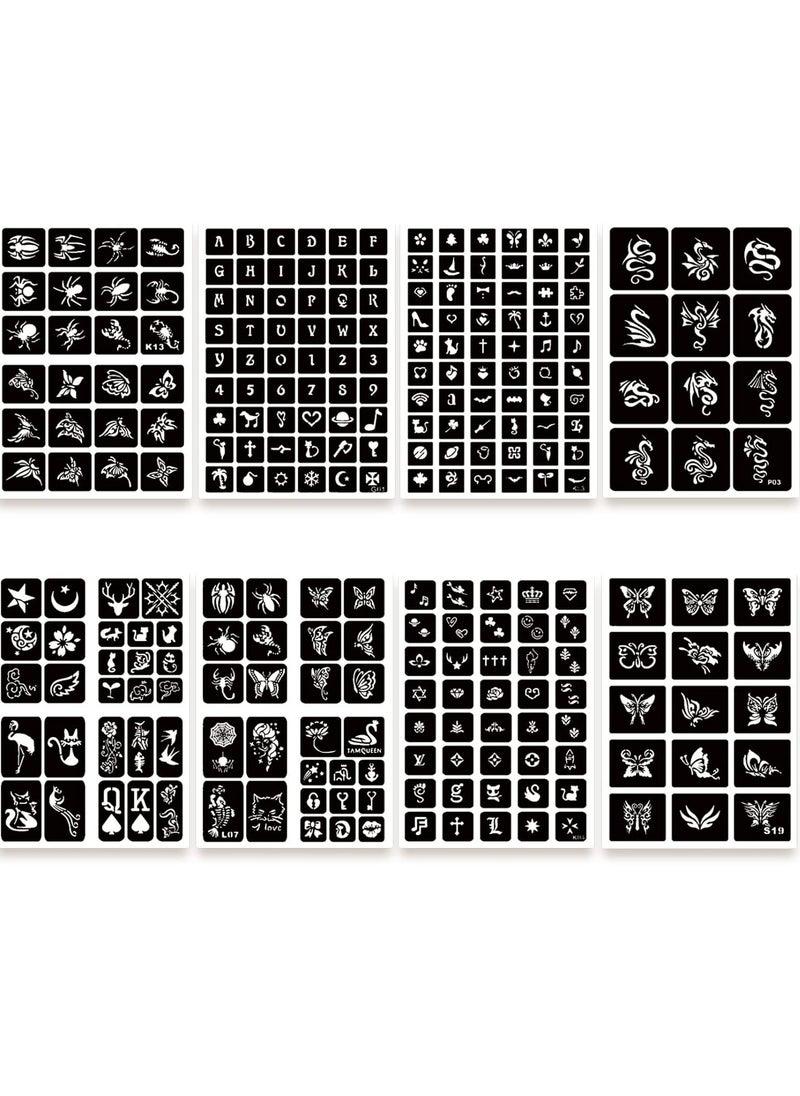 ChurlChurl - 575pcs Temporary Tattoo Stencils, 20 Sheets Henna Tattoo Stencil Kit for Women Girls Kids and Boys Face Body Paint DIY Art Reusable Glitter Tattoo Stencils Pack - Image 1