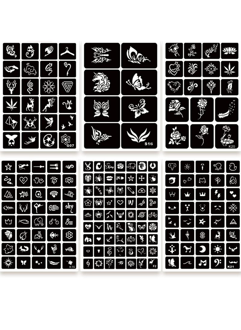 ChurlChurl - 575pcs Temporary Tattoo Stencils, 20 Sheets Henna Tattoo Stencil Kit for Women Girls Kids and Boys Face Body Paint DIY Art Reusable Glitter Tattoo Stencils Pack - Image 1