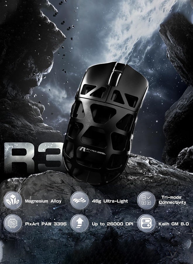 Attack Shark R3 Wireless Gaming Mouse,Mouse Wireless Gaming,PAW3395 26K DPI 8KHz Polling Rate,Magnesium Alloy 46g Ultralight, Programmable Tri-Mode BT/2.4G/Wired for PC/Laptop/Mac (Black) - Image 2