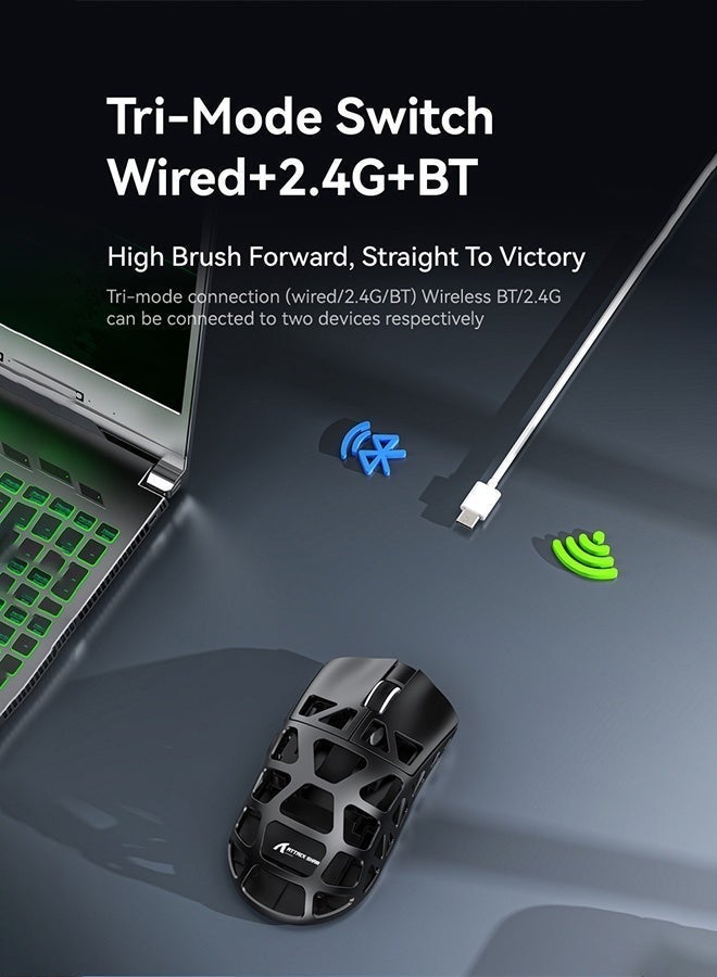 Attack Shark R3 Wireless Gaming Mouse,Mouse Wireless Gaming,PAW3395 26K DPI 8KHz Polling Rate,Magnesium Alloy 46g Ultralight, Programmable Tri-Mode BT/2.4G/Wired for PC/Laptop/Mac (Black) - Image 3