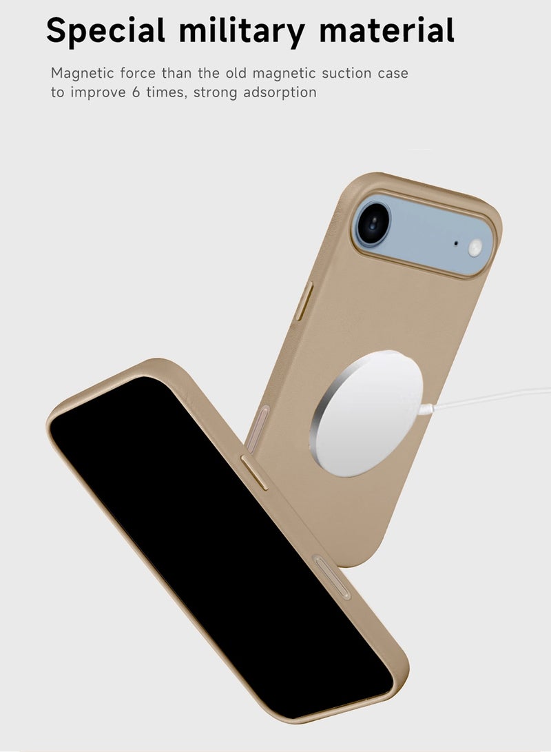 Wtech Apple iPhone 17 Air 5G 2025 Luxury Leather Magnetic Wireless Charging Case Original MagSafe Shockproof Case Cover (MCMPMN) - Gold - Image 3