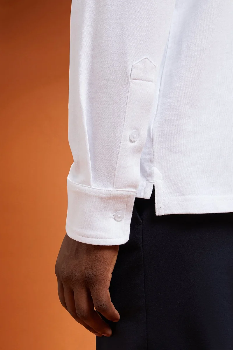 دوبل غانغر Men's long-sleeved 100% cotton polo - Off White