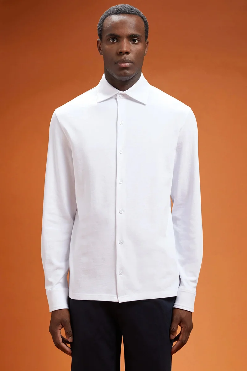 Men's long-sleeved 100% cotton polo - Off White
