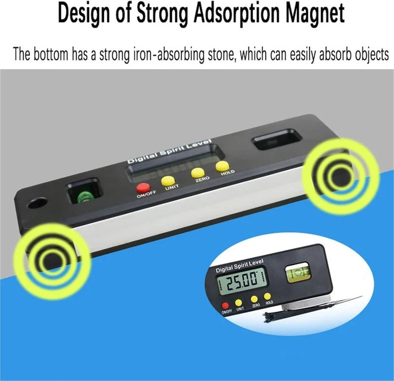 Digital Angle Finder, 100mm 150mm 200mm Digital Protractor Angle Finder Inclinometer Electronic Level Magnetic Bottom Bubble Tool,Angle Finder(100MM) - Image 5