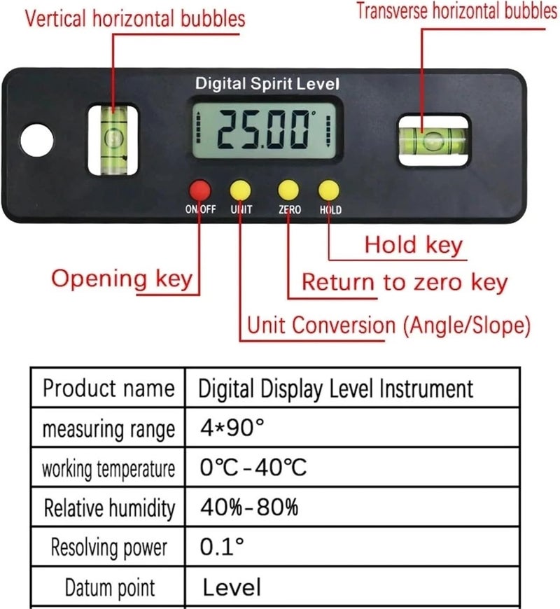Digital Angle Finder, 100mm 150mm 200mm Digital Protractor Angle Finder Inclinometer Electronic Level Magnetic Bottom Bubble Tool,Angle Finder(100MM) - Image 4
