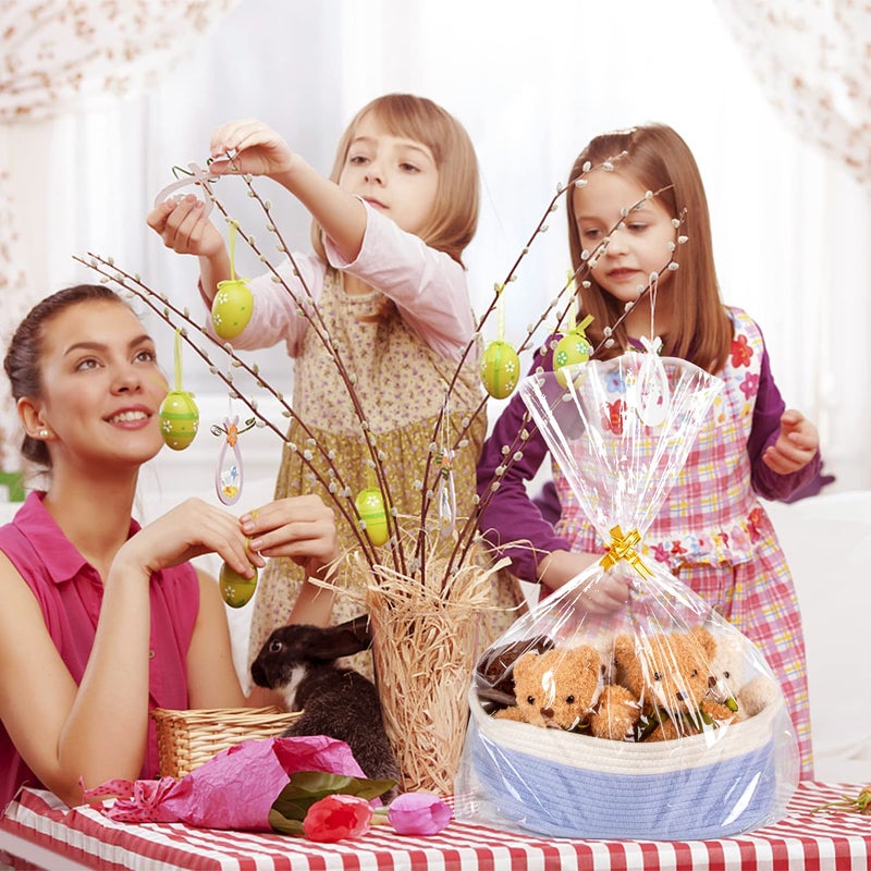 Labeol 50pcs Cellophane Bags 3 Sizes Cellophane Wrap for Gift Baskets 24x30 16x24 12x18 Large Clear Plastic Packaging Bags with 50 Pull Bows for Gift Wrapping - Image 2