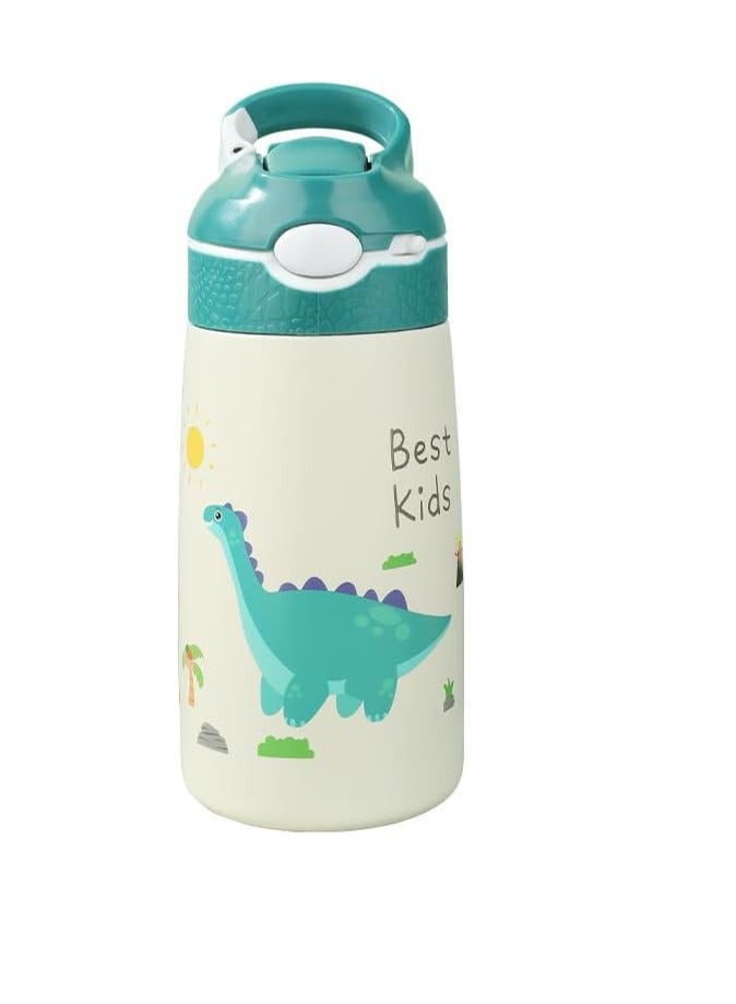 400ml Stainless Steel Water Bottle for Kids, Dinosaur Straws Water Bottle, Can Keep Cold Or Hot, Portable Leakproof BPA-Free Children's Drinking Bottle for School Outdoor Sports Travel - Image 2