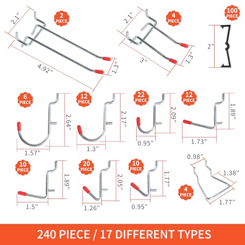 FALPRO 240PCS Pegboard Hooks Assortment, Pegboard Organizer Kit with Bins, Cups, 1/8 and 1/4 inch Hooks for Hanging Tools, Garage Wall Organization - Image 2