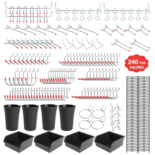 FALPRO 240PCS Pegboard Hooks Assortment, Pegboard Organizer Kit with Bins, Cups, 1/8 and 1/4 inch Hooks for Hanging Tools, Garage Wall Organization - Image 1
