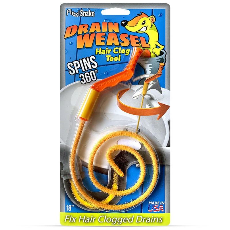 FlexiSnake Drain Weasel Sink Snake Hair Clog Remover Tool Kit Sink Pipe Bathroom Bathtub Drain Cleaner 18inch Long Flexible Made in The USA 1 Wand and Removable Handle