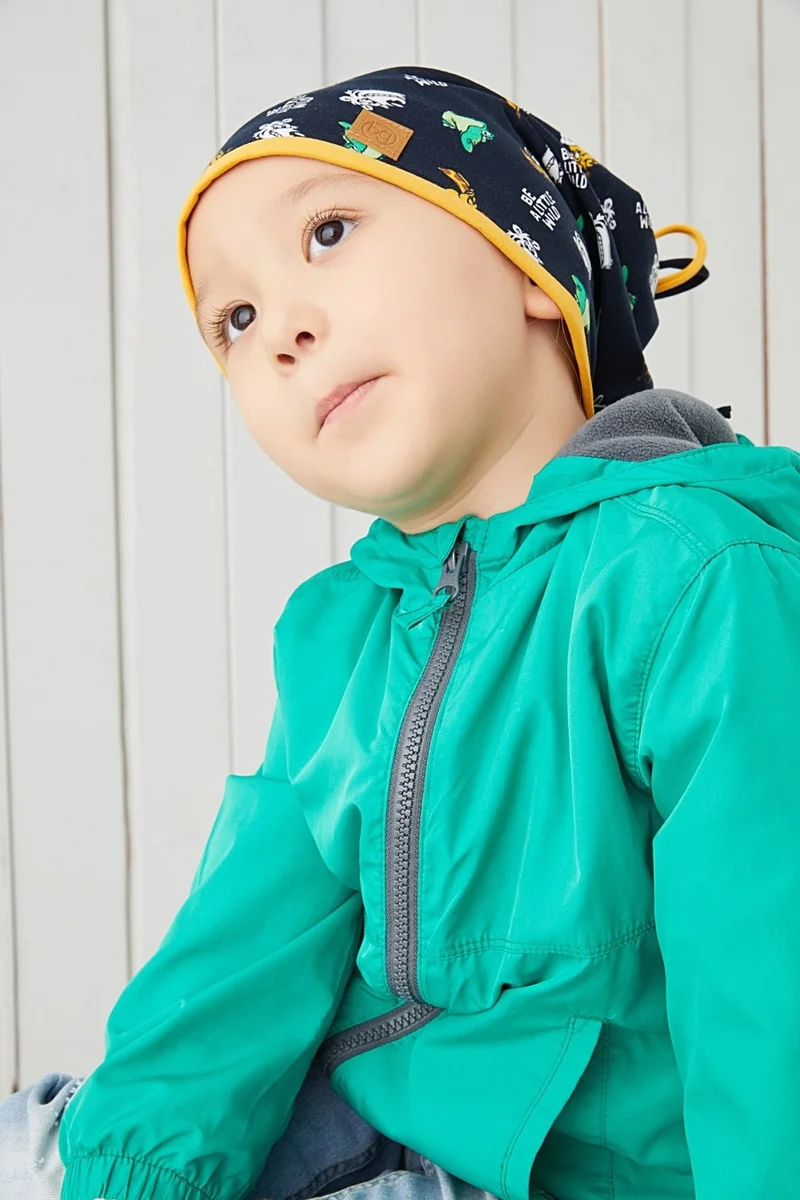 بيبيجيز Cotton Double Layer Soft Combed Cotton Navy Blue Yellow Baby Boy Hat Beanie