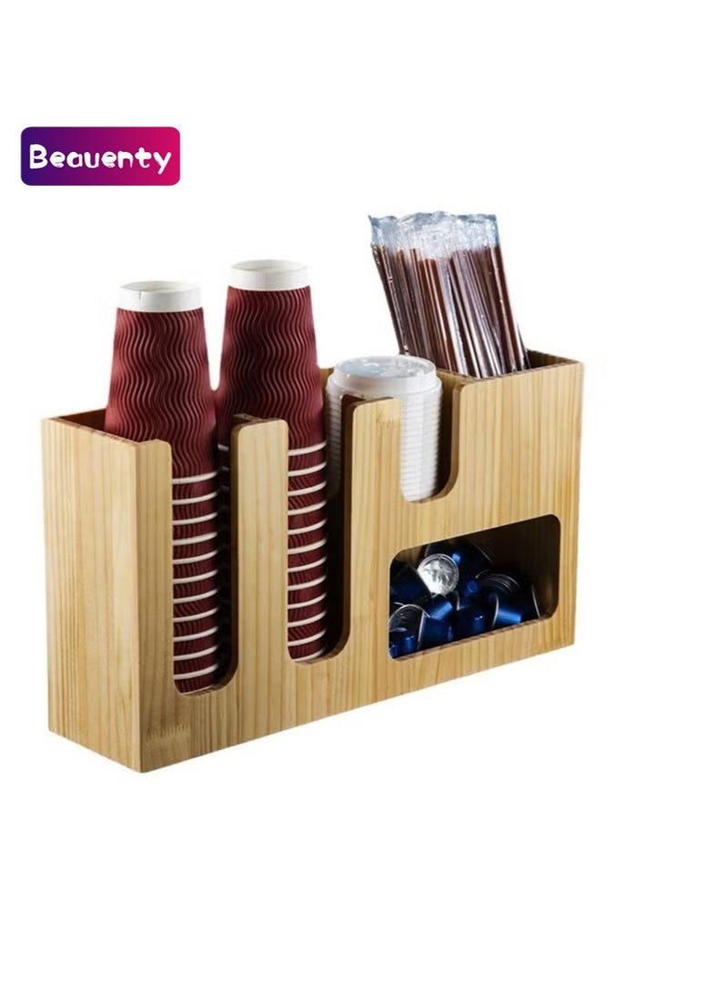 Beauenty Paper Cup and Lid Holder with Straw Organizer, Disposable Coffee Cup Dispenser for Countertop Coffee Bar Accessories Restaurant Breakroom - Image 1