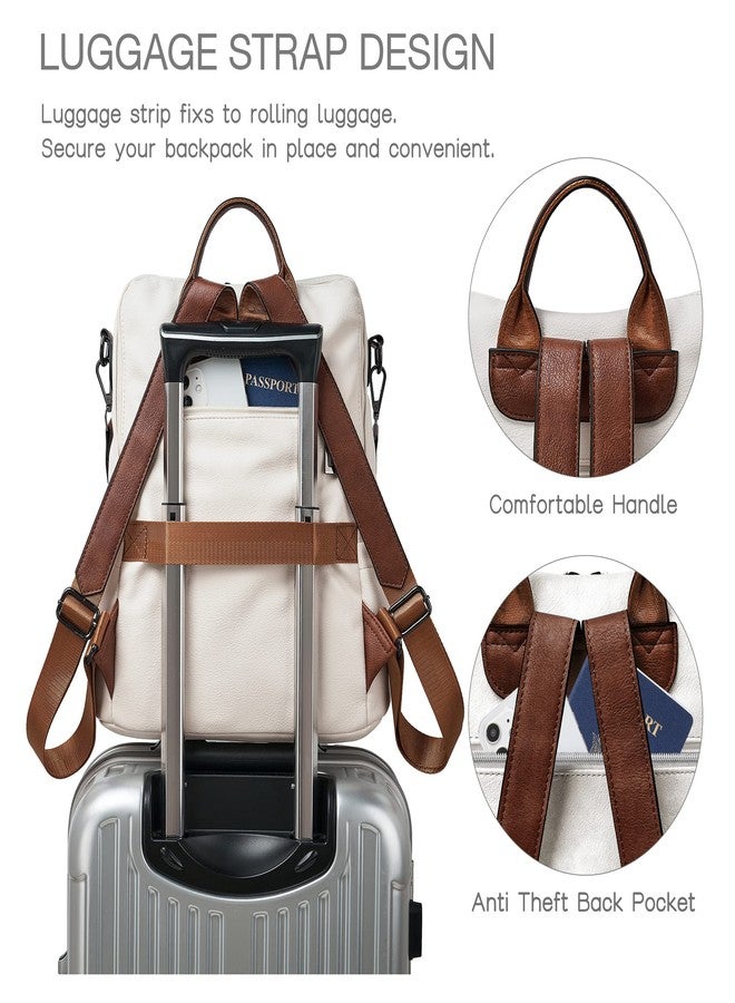Shrrie Women's Backpack with Wallet, Stylish Backpack, PU Leather, Waterproof, Anti-Theft, Convertible Shoulder Bag for Travel, Work, School, University, Shopping, Beige with Brown, M - Image 2
