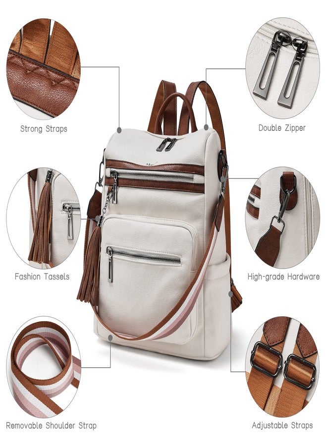 Shrrie Women's Backpack with Wallet, Stylish Backpack, PU Leather, Waterproof, Anti-Theft, Convertible Shoulder Bag for Travel, Work, School, University, Shopping, Beige with Brown, M - Image 5