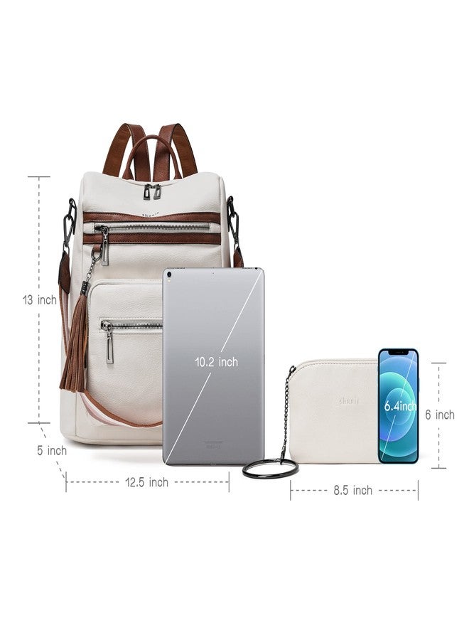 Shrrie Women's Backpack with Wallet, Stylish Backpack, PU Leather, Waterproof, Anti-Theft, Convertible Shoulder Bag for Travel, Work, School, University, Shopping, Beige with Brown, M - Image 3