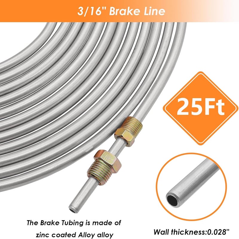 Eoppen 25 ft 3/16" Zinc Coated Alloy Brake Line Tubing Kit(Includes 24 Fittings and 4 Unions) with Double & Single Flaring Tool Kit - Image 5