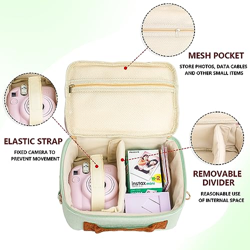 WOGOZAN Carrying Protective Bag for Fujifilm Instax Mini 12/11/99/9/EVO/40/90/Link2/Liplay Camera Universal digital camera Case with Shoulder Strap Accessories Bundle(Green) - Image 3