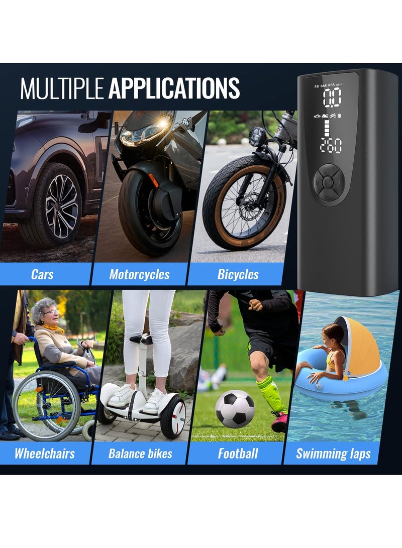 Air Compressor Portable Tyre Inflator 8000mAh Rechargeable Bike Pump Cordless Air Pump with Digital Display Power Bank LED Light Digital Pressure Gauge for Car Bike Motorcycle Ball - Image 3